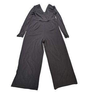 Cato Wrap V-Neck Jumpsuit Women's Size LP Black Long Sleeve  Wide‎ Leg